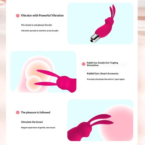 Mini Bunny Silicone Vibrator Dual Stimulation Clitoral Massager with Whisper-Quiet Motor Waterproof Body-Safe Easy-Clean Discreet Adult Toy for Women