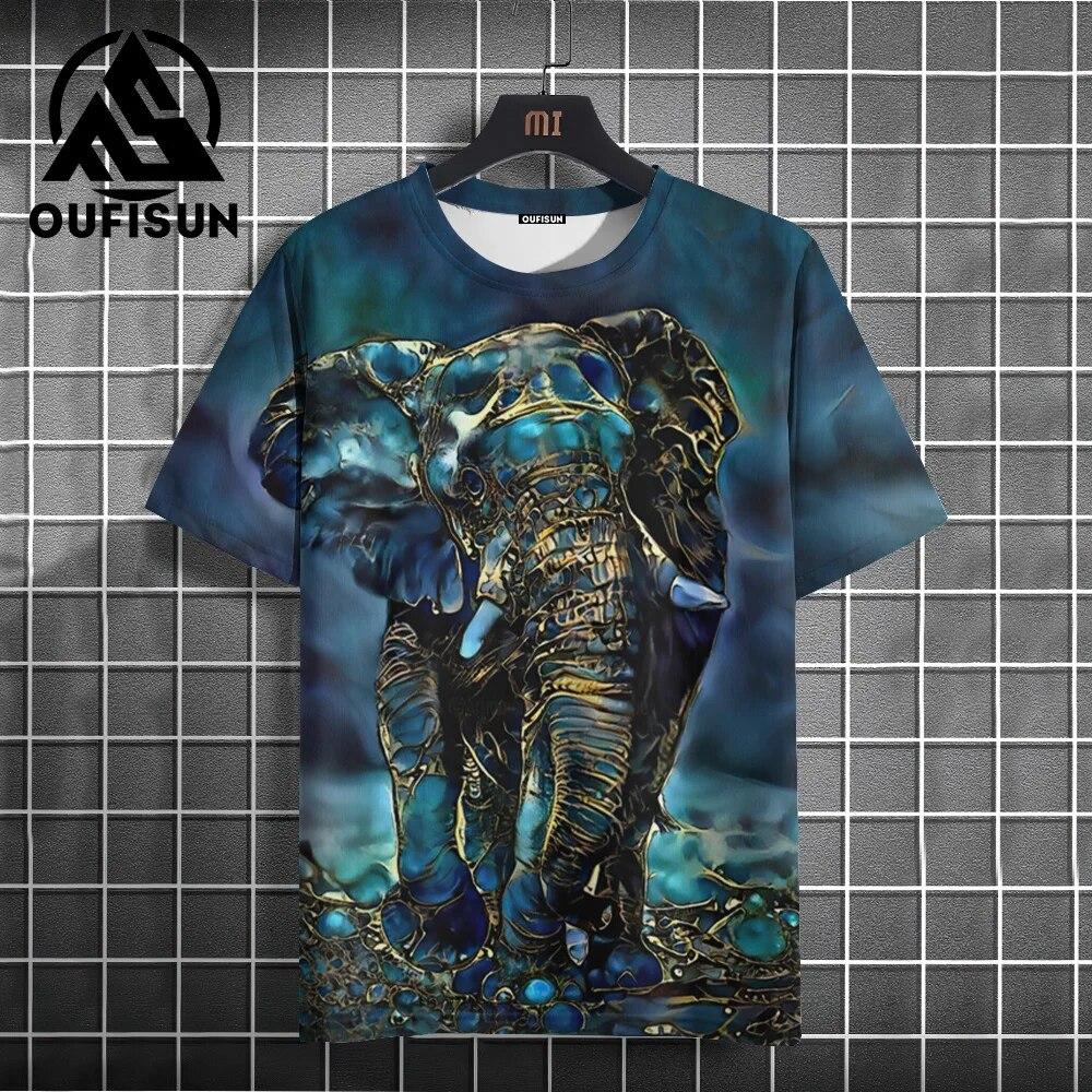 

Футболка с животными для мужчин, летние футболки с короткими рукавами и 3d принтом слона, пуловер большого размера с круглым вырезом, уличная модная повседневная одежда L