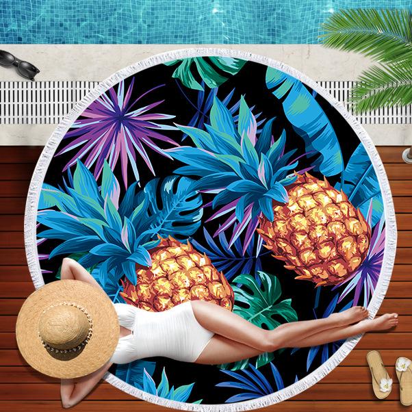 Tropical Fruit Pineapple Beach Towel Microfiber Floral Bath Shower Towels Round Beach Blanket Summer Swimming Shawl Yoga Mat
