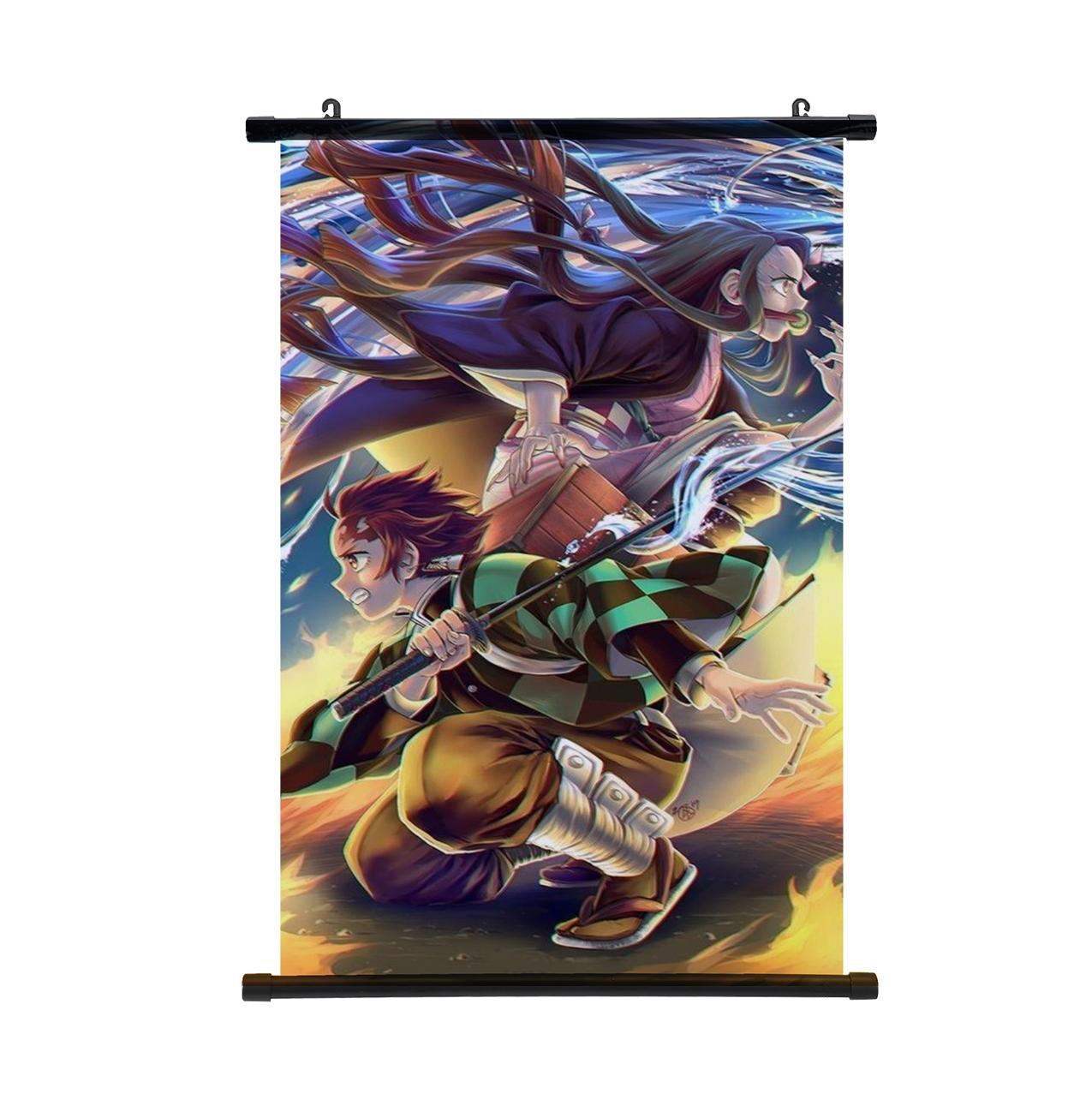 Постер Истребитель демонов Kimetsu No Yaiba Незуко Подвесная картина Настенный свиток Постер Аниме Камадо Тандзиро Картина Украшение для дома 30*45cm чёрный