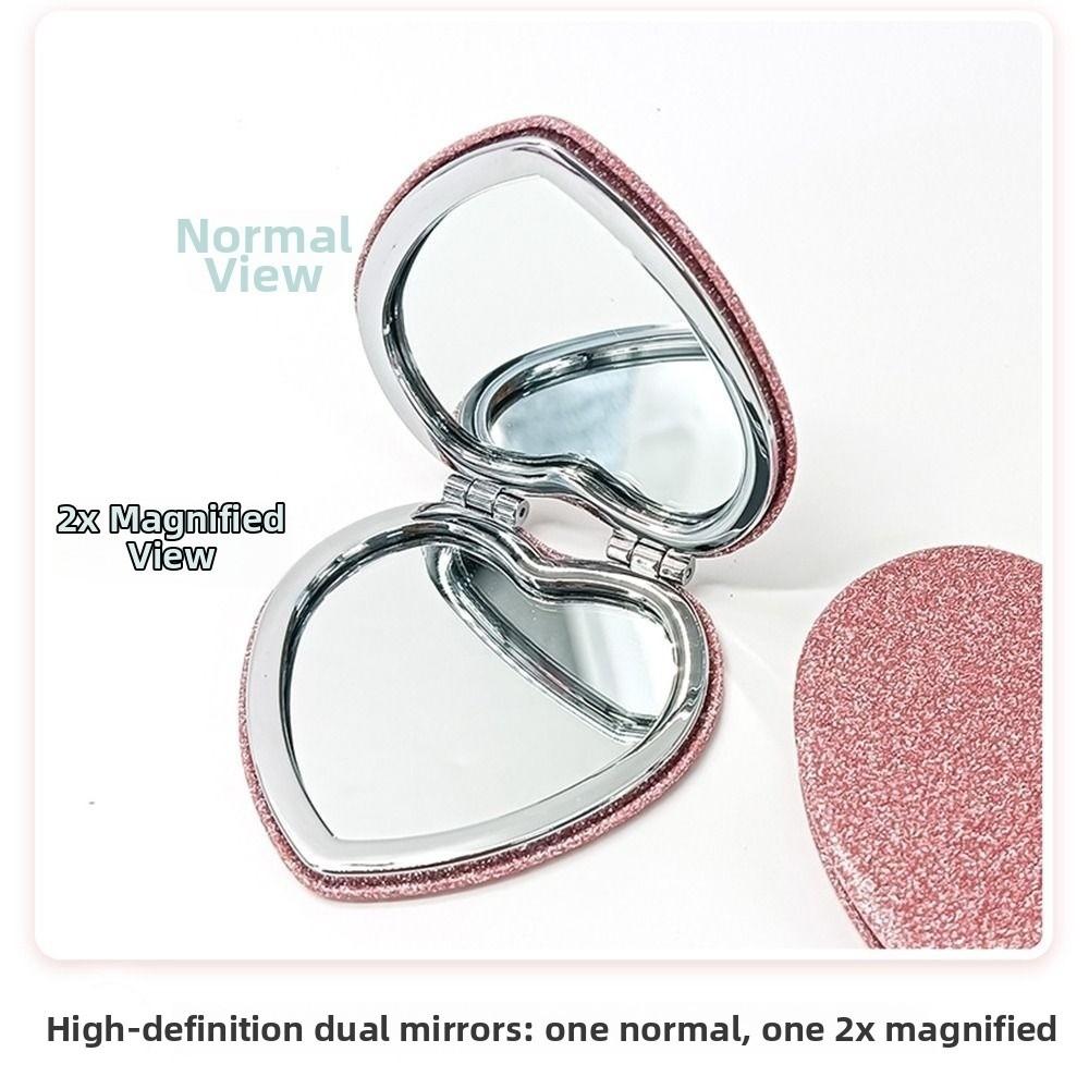 with Magnifying Heart Shaped Compact Mirror Portable Vanity Mirrors Fashion Pink Mirror for Girls