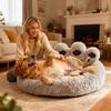 Bear Paw Pet Bed Warm Plush Calming Donut Bed for Medium Dogs Cats,  Anti-Anxiety Puppy Cat Cushion Mat Winter Soft Round Bed
