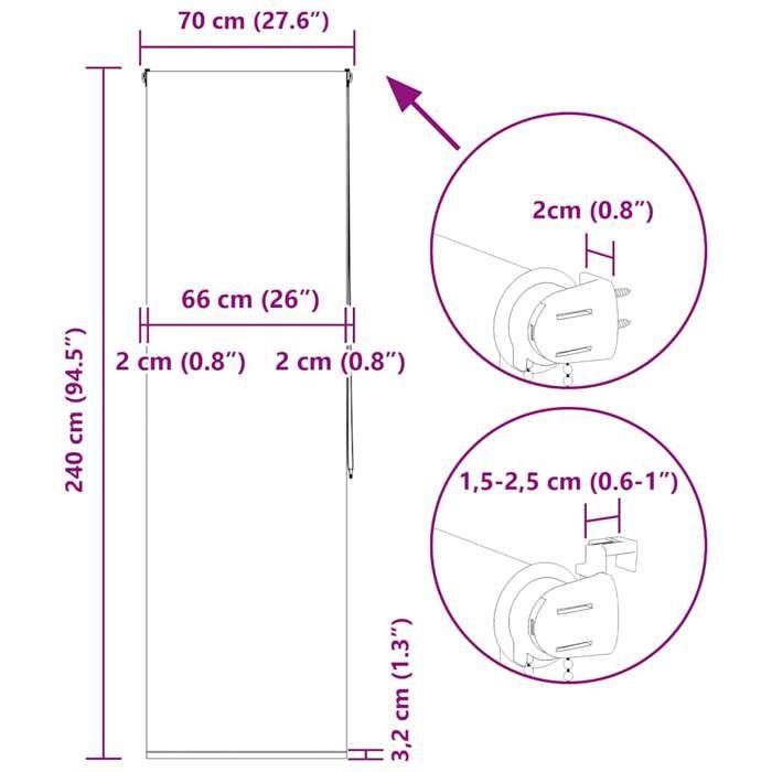 VidaXL Store enrouleur de douche 70x240 cm largeur du tissu 66 cm, store de douche, store enrouleur de rideau de douche, 4014855