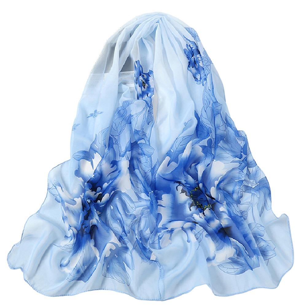 160*50cm Chiffon Scarf Flower Print Shawl Silk Fashion Long Wrap Shawl  for Women