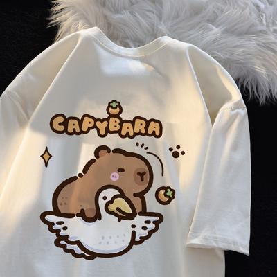 Capybara Mädchen T-Shirt Baumwolle Kurzarm Top Sommermode Cartoon Niedliche Kleidung Mode Kawaii Tee Anime