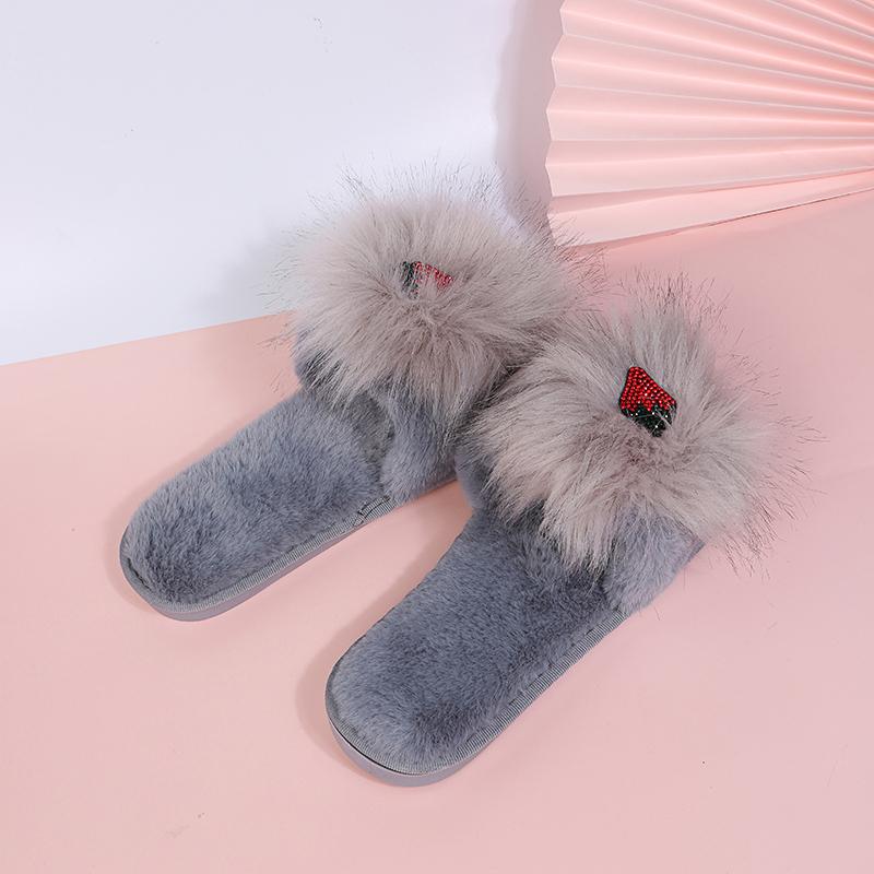 Fashion Cute Cartoon Animal Fur Slippers Women Open Toe Lightweight Plush Slippers Woman Winter Indoor Faux Fur Cotton Slides Ladies