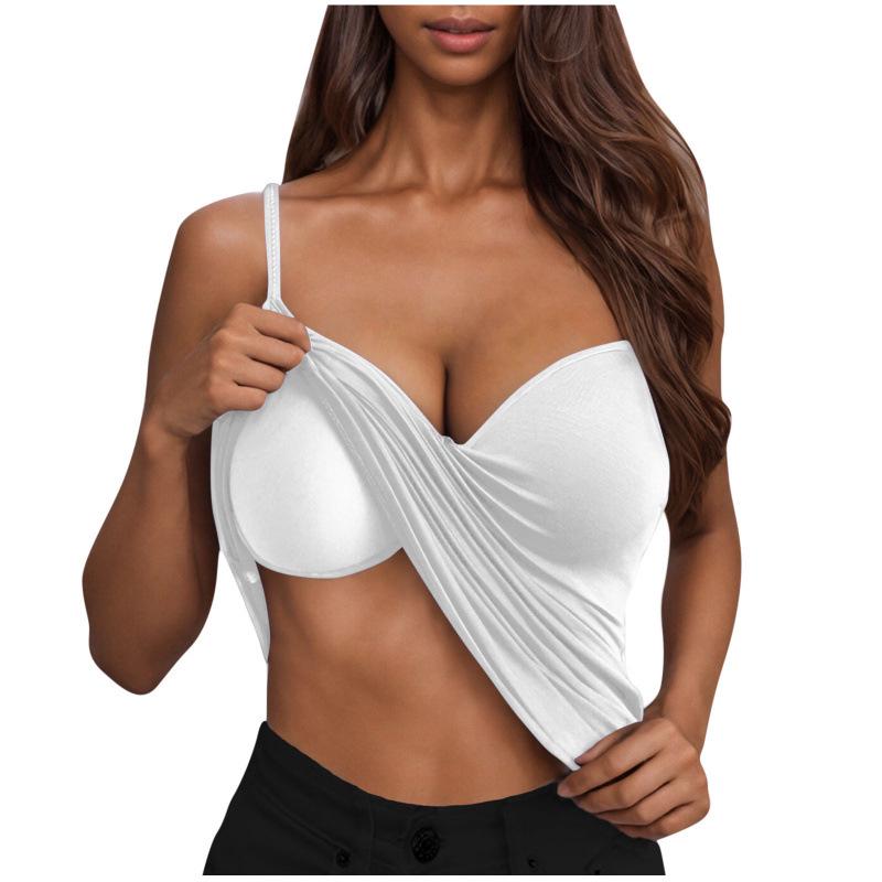 Women s Fashion Solid Color Camisole with Built-in Bra White