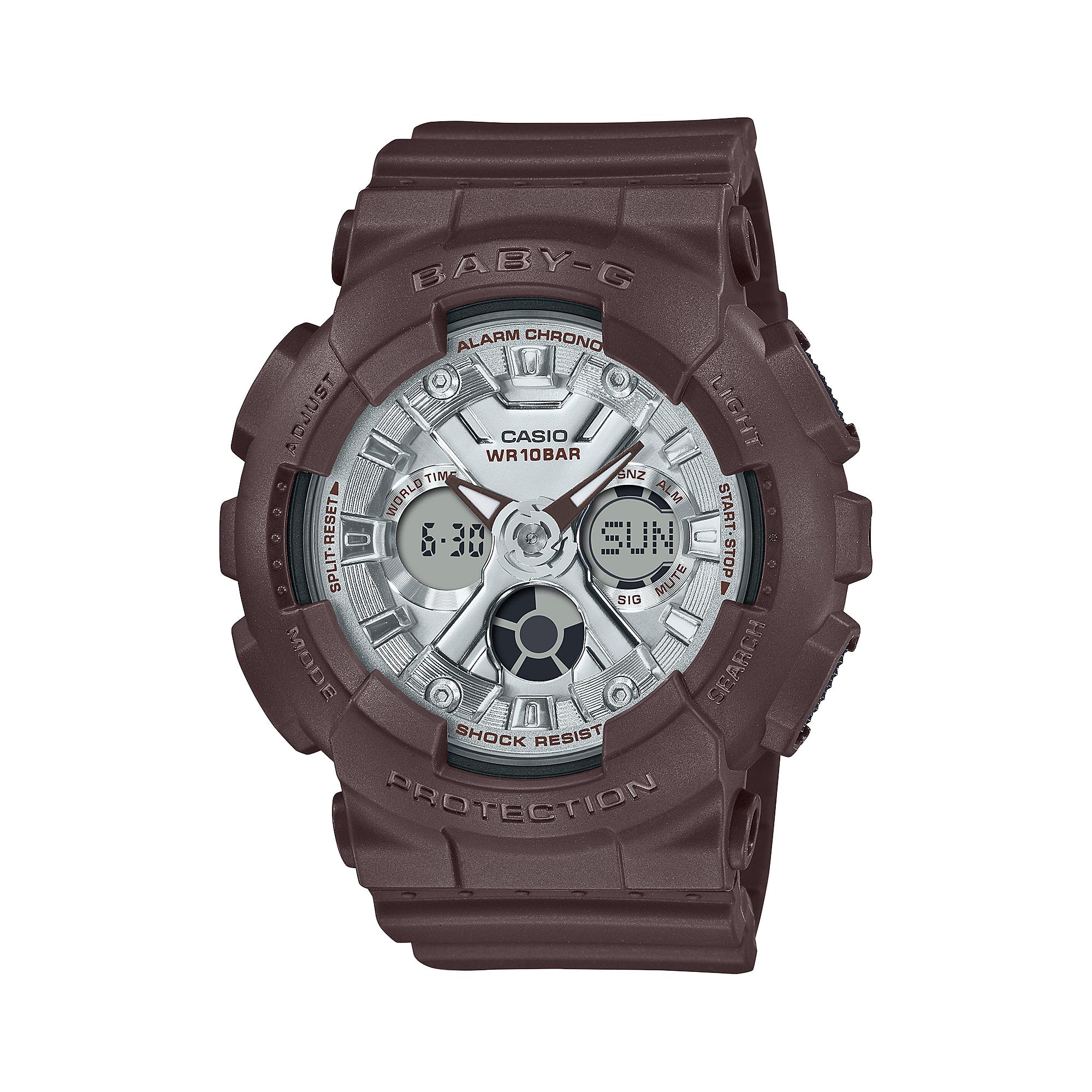 CASIO Women s BABY-G Silver Watch BA-130SW-5APRQ BA-130SW-5APRQ Dark Brown Strap