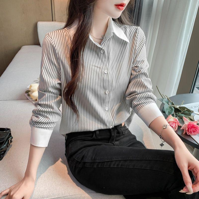 

Женская полосатая хлопковая повседневная рубашка - Стильный омолаживающий топ для весны и осени 2024 Extra Large чёрный