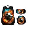 Fußball neue runde Fronttasche Rucksack Federmäppchen, Kühlpack, 3er-Set, der beste Begleiter für Schüler und Schülerinnen in der Schule