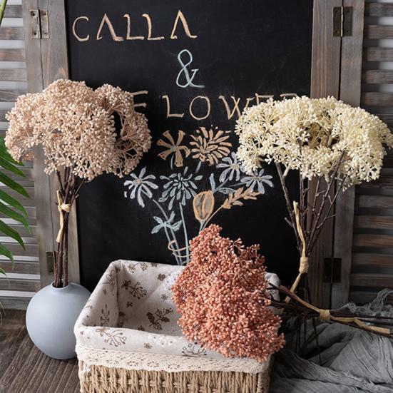 6 Bundles Artificial Aglaia Odorata Branch Realistic Fake Fruits Berries Stem for Home Office Indoor Flower Arrangement Wedding Party Centerpiece