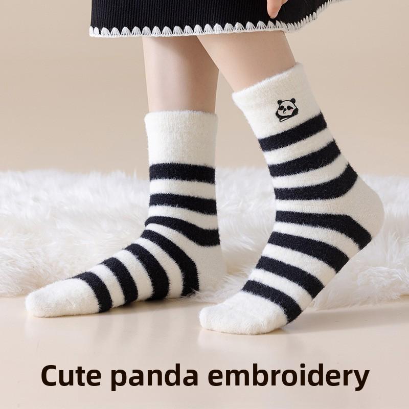 Ponožky Dámské středně vysoké ponožky Podzimní a zimní fleecové Extra silé podlahové ponožky Spací ponožky Pruhované Oboustranný fleece