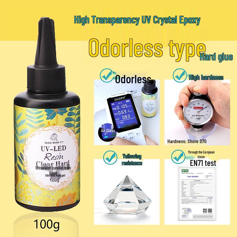 Qiaoqiao Odorless UV Glue: Thin Epoxy Resin, Clear, UV Curing, Yellowing Resistant DIY
