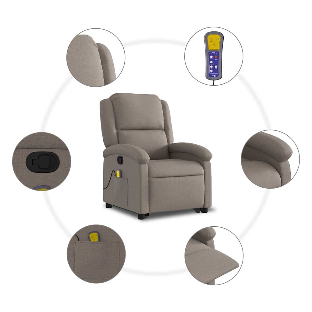 Massage Recliner with Rising Function Taupe Fabric