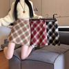 Women's Retro Red Plaid Woolen High Waist A-Line Skirt - Anti-Exposure, Autumn/Winter 2024