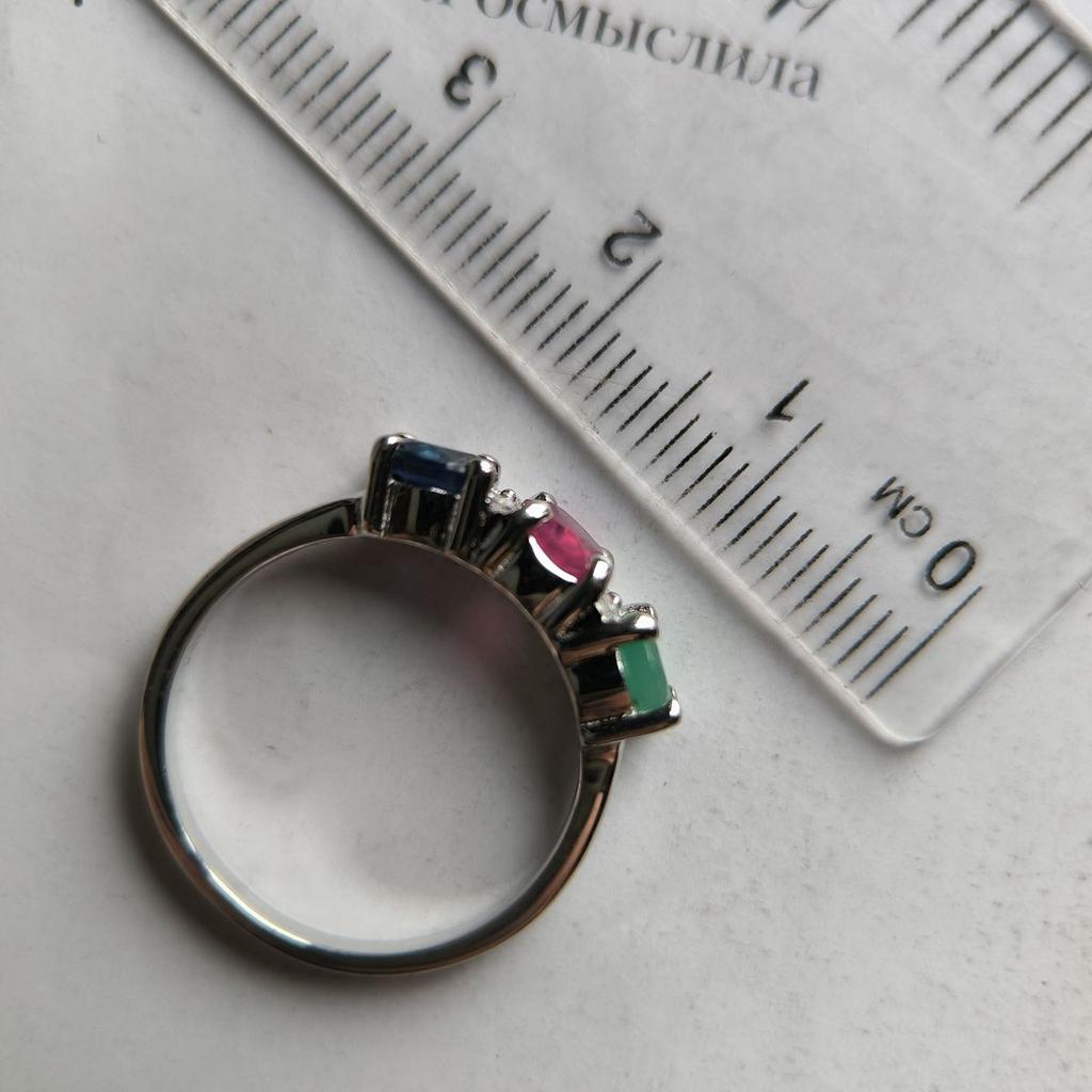 Silver Ring with Natural Sapphire 1.917ct, Emerald, Ruby, Item Weight 3.2 G (2182351)