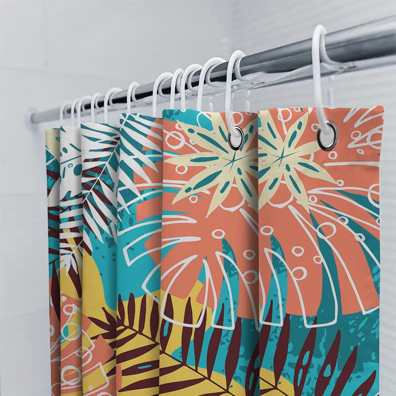 Bright Bathroom Decor Shower Curtain With Tropics Leaves Modern Waterproof Fabric For Bathrooms In Multi Colors Red Yellow Blue