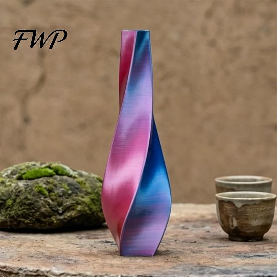 Niche Style Vase 3D Printed Twisted Silk-Like Minimalist Flower Arrangement Holder Nordic Seamless Container Decorative for Coffee Table Shelf Office