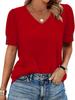Women's V-Neck Short Sleeve Blouse with Button Cuff, Casual Solid Color Top for Daily Wear