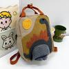 Khaki Lightweight Canvas Backpack Cute Dinosaur-Themed for Youngsters Adjustable Straps Zip Closure Colorful Embroidery Ideal for School & Outings