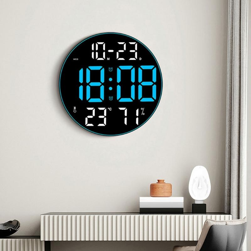 Modern Digital Wall Clock Remote Controlled 5-Level Adjustable Brightness 12inch Large Screen Wall Clock for Offices