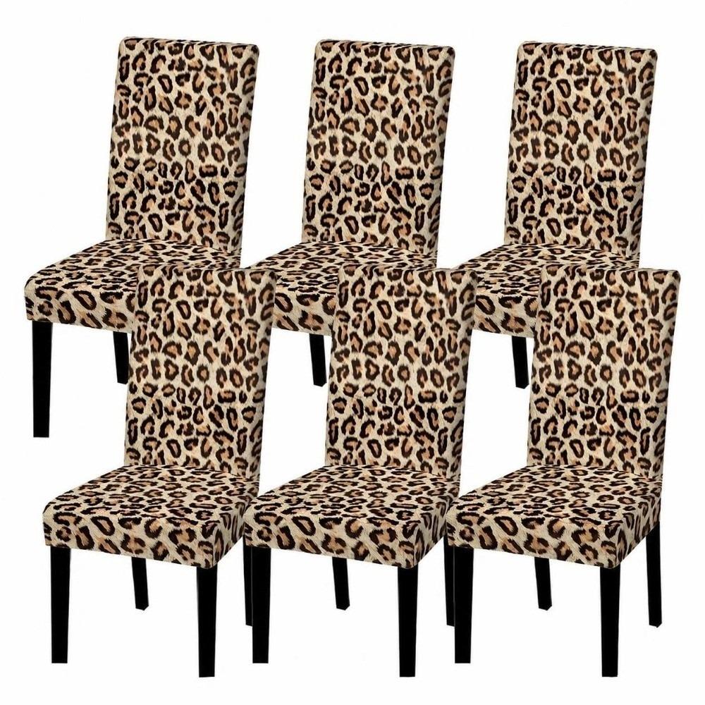 1/6pcs Full Cover Leopard Printed Chair Cover Elastic Leaf Stretch Chair Cover Non Slip Floral Fabric Chair Slipcover