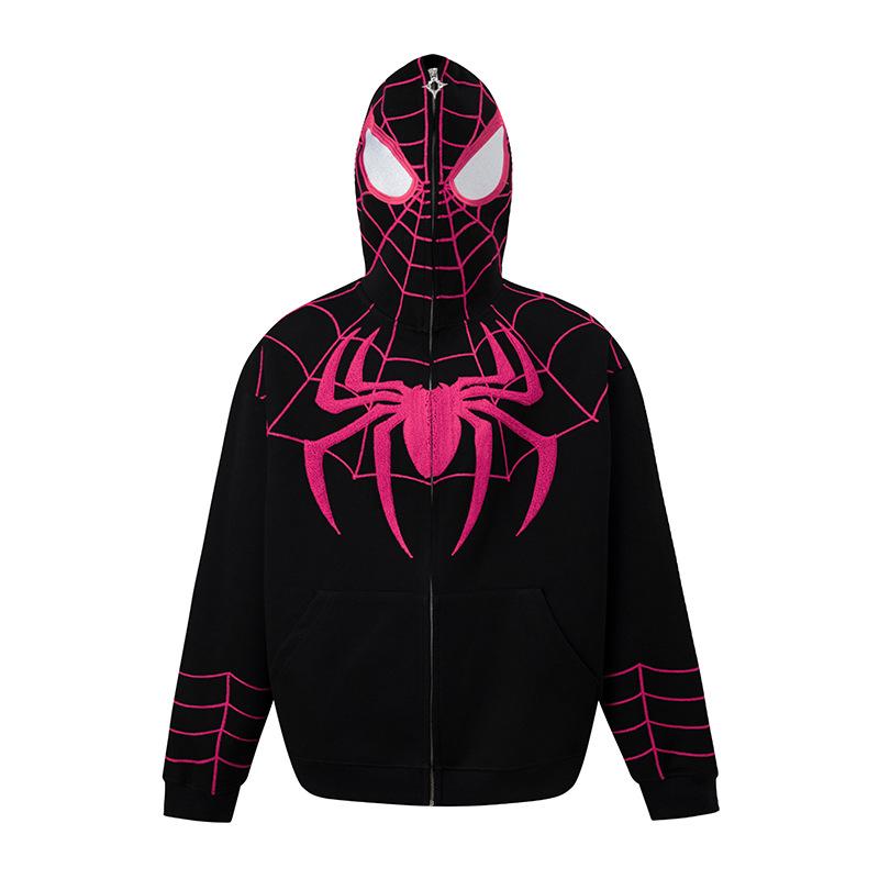 Spider-Man Bestickter Kapuzenpullover mit durchgehendem Reißverschluss – Unisex Partnerlook – Lockere Herbstjacke