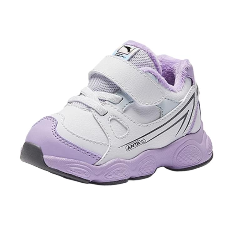Anta Kids Synthetic Leather Plush Comfortable Casual Sports Non-Slip Warm Low-Top Walking Shoes Baby Shoes 322440070N-2