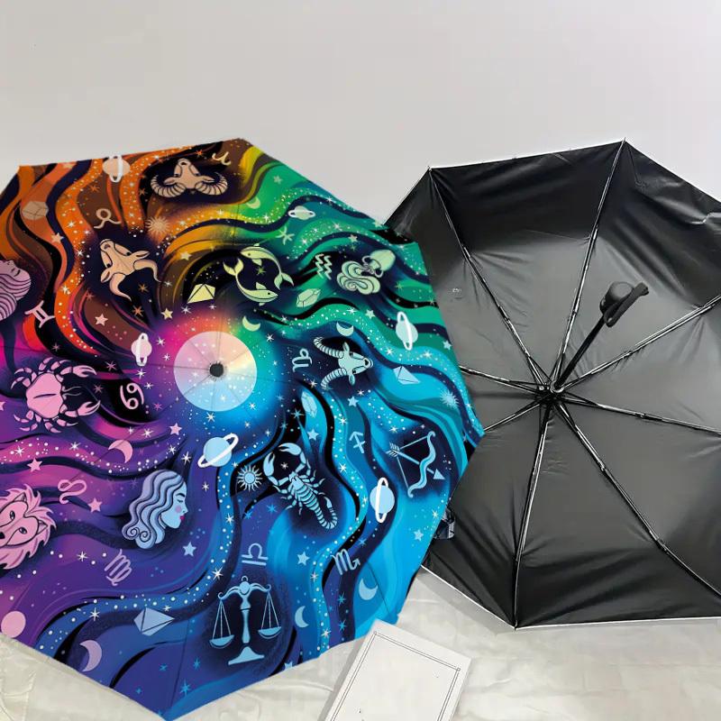 1PC astrology Pattern Small Travel Automatic Folding Umbrella, Compact Windproof Umbrella, Automatic Open/Close ,Gift-091541