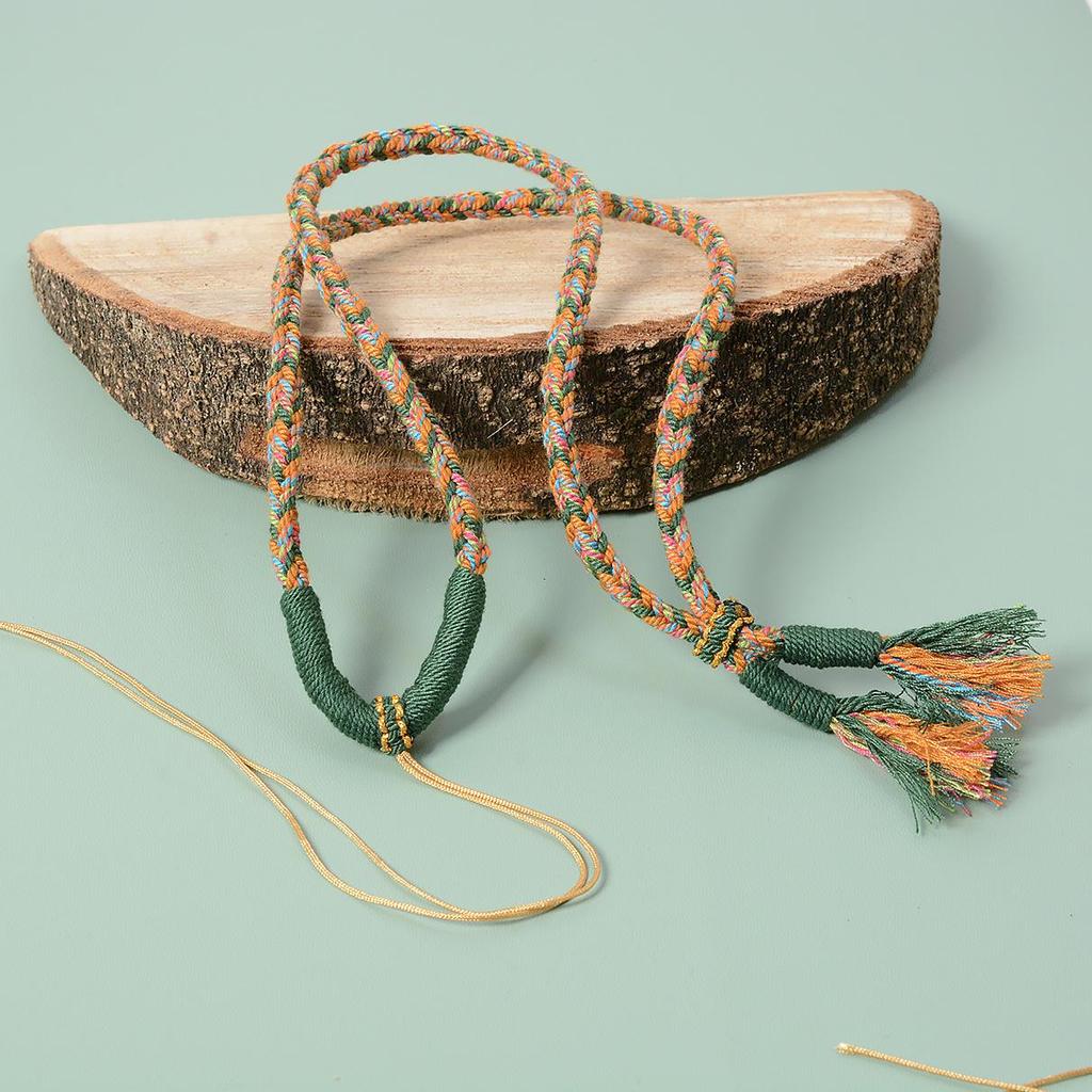 Hand-Woven Tibetan Thangka Necklace with Dzi Pendant and Clavicle Cotton Rope