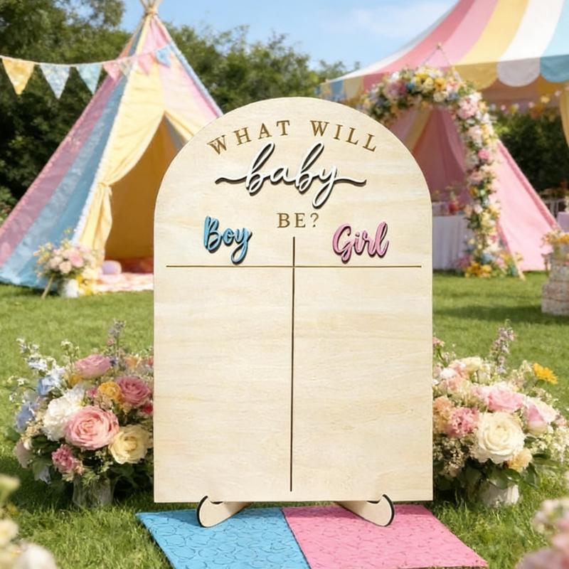 Gender Reveal Game Kits,Gender Reveal Voting Poster Board with Voting Sticker Wooden Baby Gender Reveal Decorations