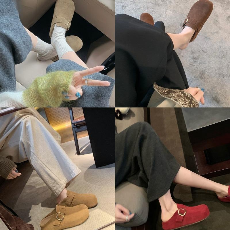 Boty zvyšující výšku, Dámské boty, Poloviční pantofle, Pro lenochy, Na jednu nohu, Žabky na silné podrážce s fleecovou obuví