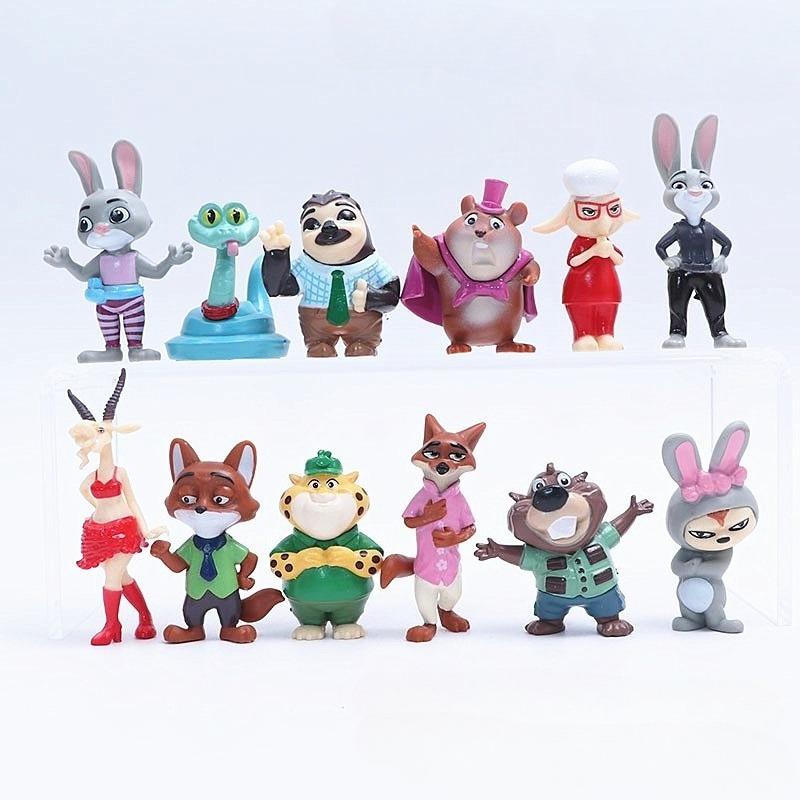 New 12Pcs/Set  Zootopia Cartoon Anime Figure Zootropolis Utopia Action Figure Toys Kids Room Ornaments Cake Topper