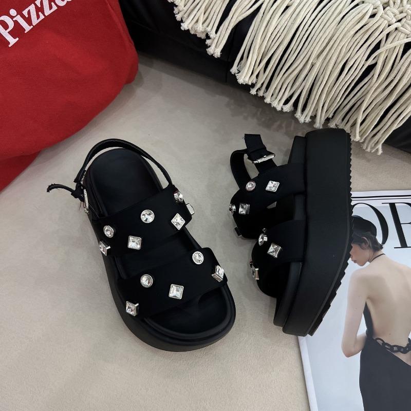 

New with skirt heightened platform muffin fashionable rhinestone open-toed sandals women s summer wear 35 чёрный