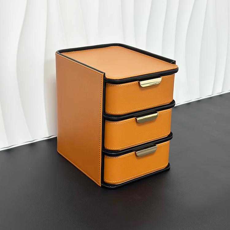 Premium Leather Drawer Style Desk Organizer Multi-Purpose Dustproof Tray Desktop Storage Box with Compartments