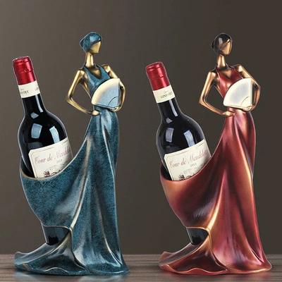 Creative Home Decorative Figurines Ornaments Modern Minimalist Blue Take Fan Beauty Wine Rack Decoration Creative Wedding Craft