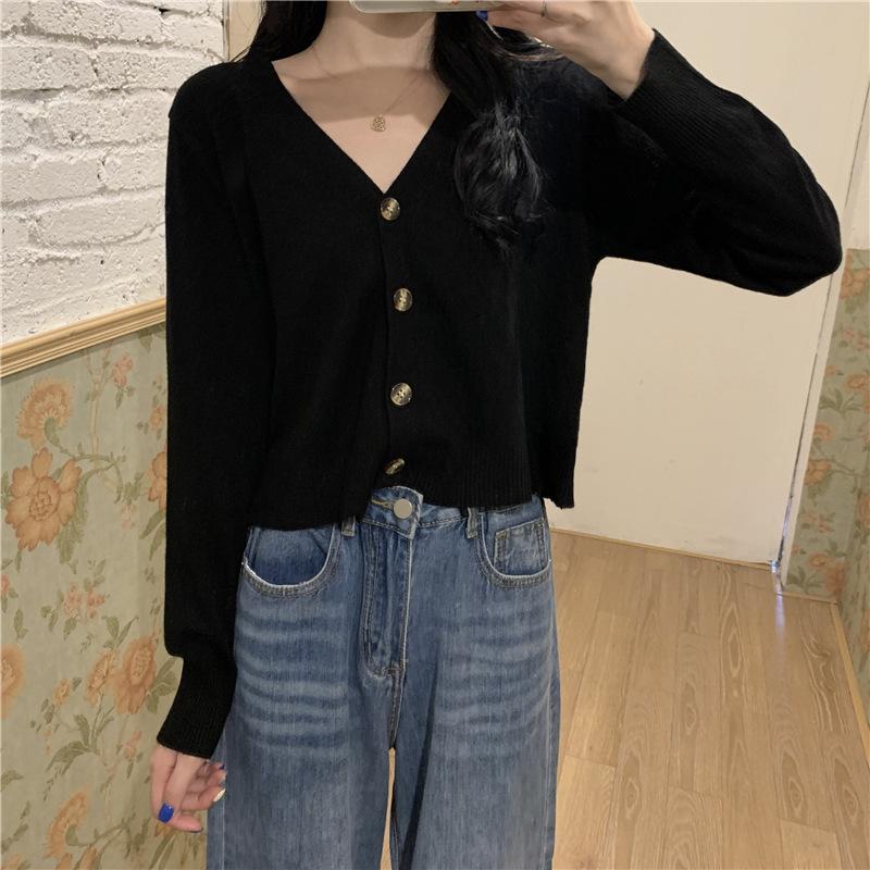 Autumn thin coat women's new versatile cardigan V-neck knitted sweater short casual outer fit