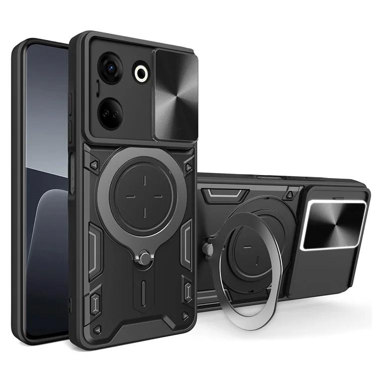 

Для TECNO Camon 20 4G / 20 Pro 4G Case Kickstand TPU + PC Тонкие чехлы для телефонов с выдвижной крышкой объектива - черный