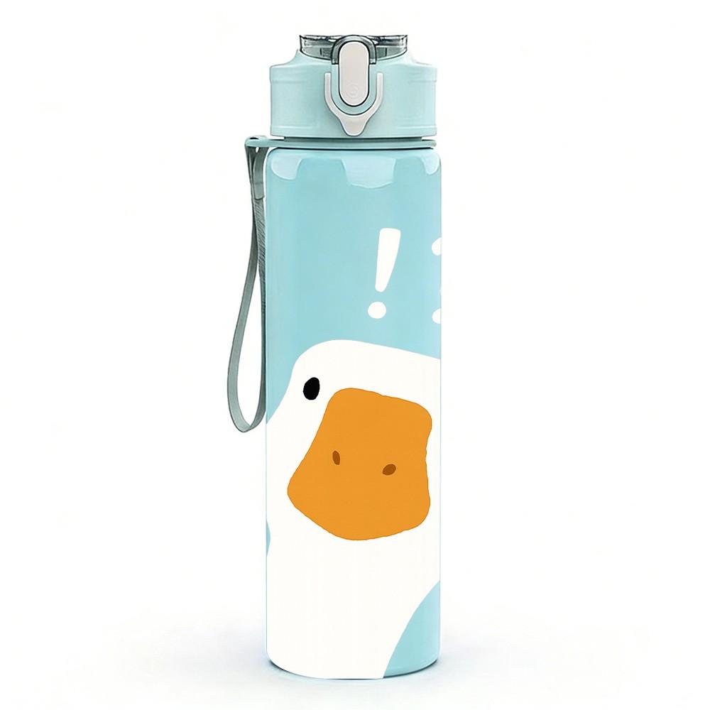 1PC Simple White Duck Head Graphic 750ml Color Plastic Sports Water Bottle Leakproof Flip Straw Lid For Sports Office Home Use