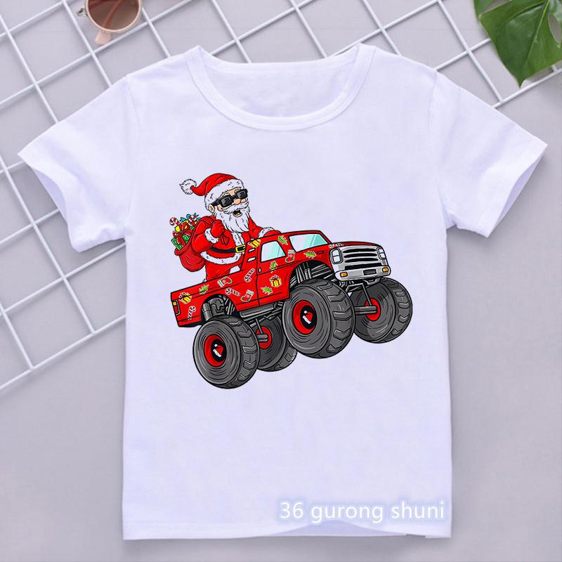 Fröhliche Weihnachten Weihnachtsmann Auto Grafikdruck T-Shirt Mädchen/Jungen Kinderkleidung Lustig Harajuku Kawaii Kinder Sommer Tops Shirt