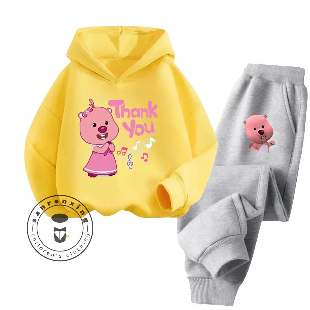 2025 Loppy Cartoon Einfarbiges Hoodie-Set A Hip-Hop-Stil Reines Baumwoll-Kostengünstiges Hoodie-Set Geliebt von Kindern im Alter von 3-14 Jahren