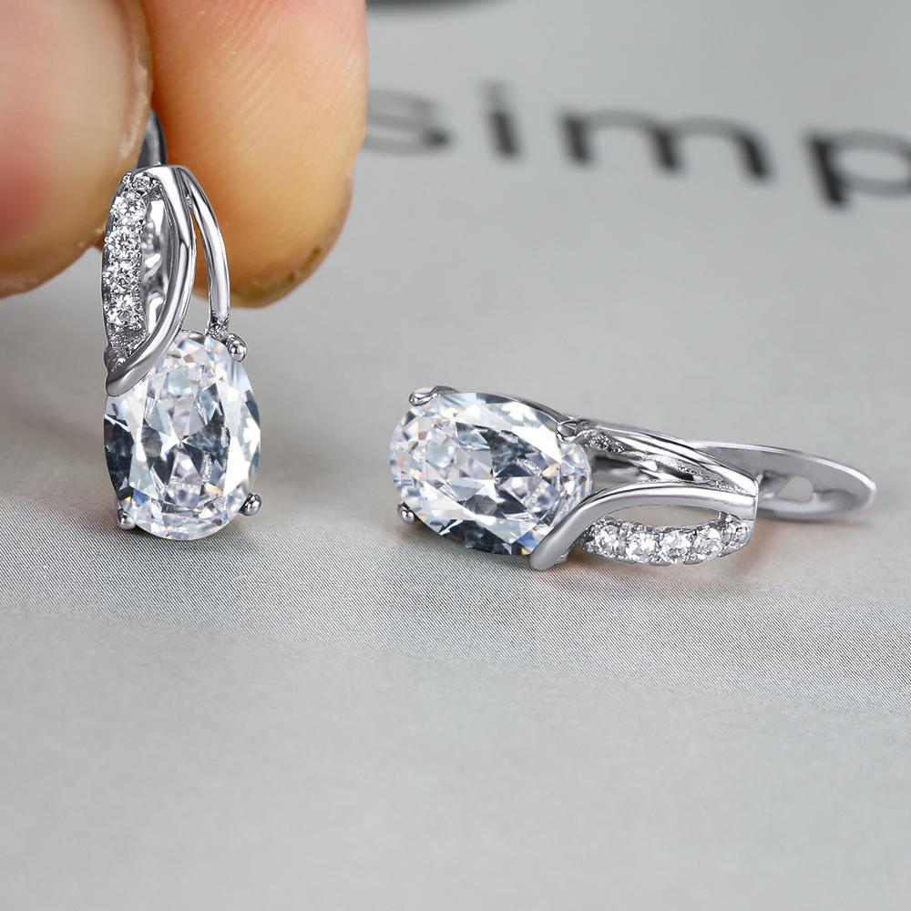 Oval Blue Zircon Diamond Champagne Gold-Plated Earrings for Weddings & Engagements