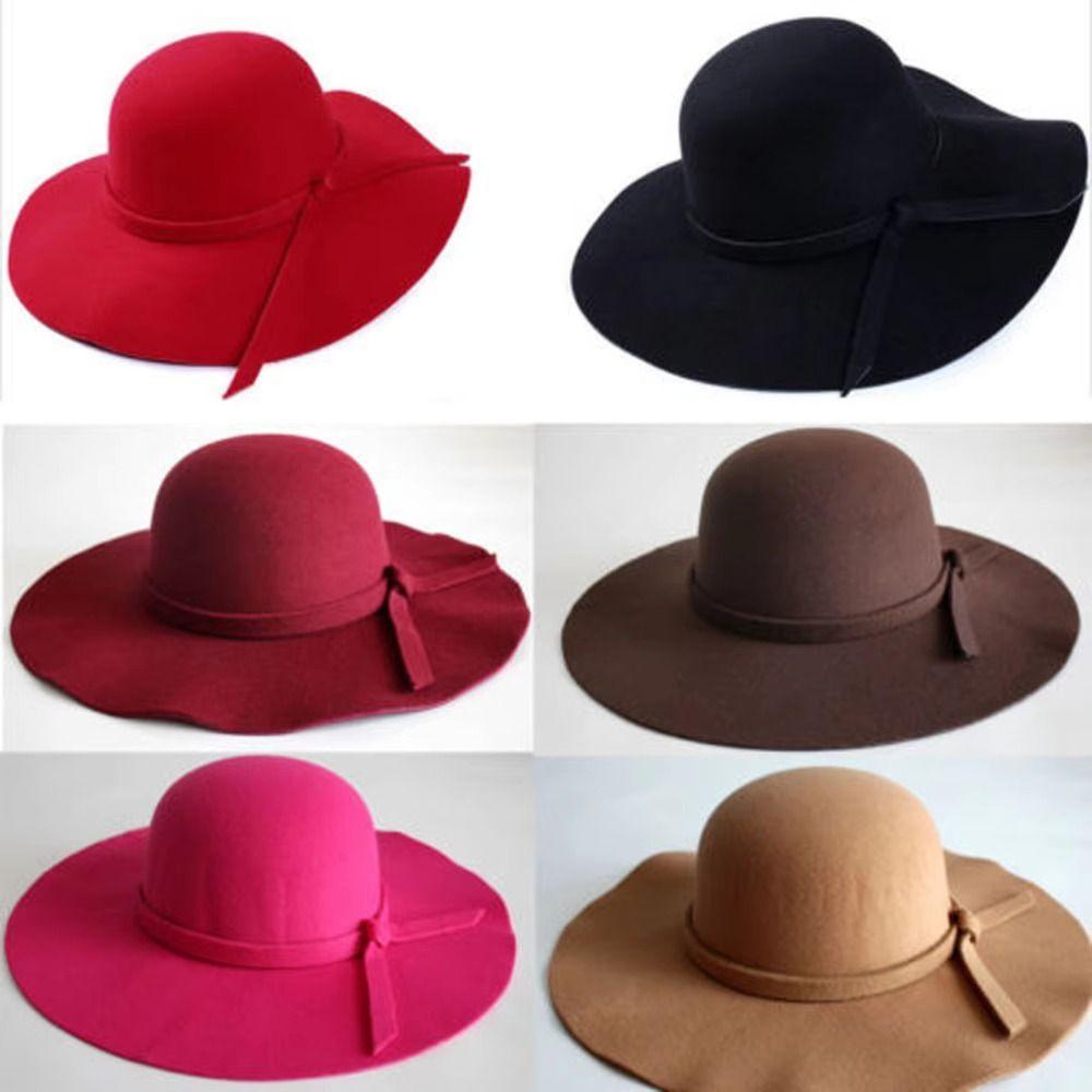 Zealous Sole Women's Blue Vintage Style Bucket Hat Foldable Design Felt Material Wide Brimmed Hats Retro Design Wide Brim Floppy Fedora Hats