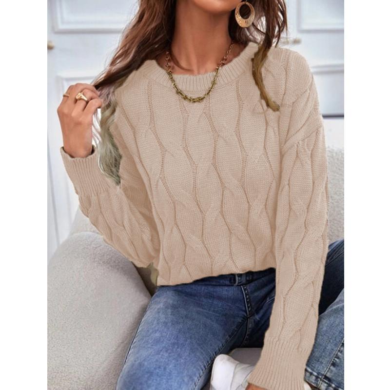 Maglieria da donna Maglione lavorato a trecce Autunno Girocollo Pullover a maniche lunghe Top Maglione allentato casual invernale da donna