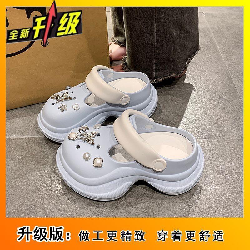 2025 women's summer outer wear high-value exquisite butterfly hole shoes thick sole height increase small non-slip lightweight slippers