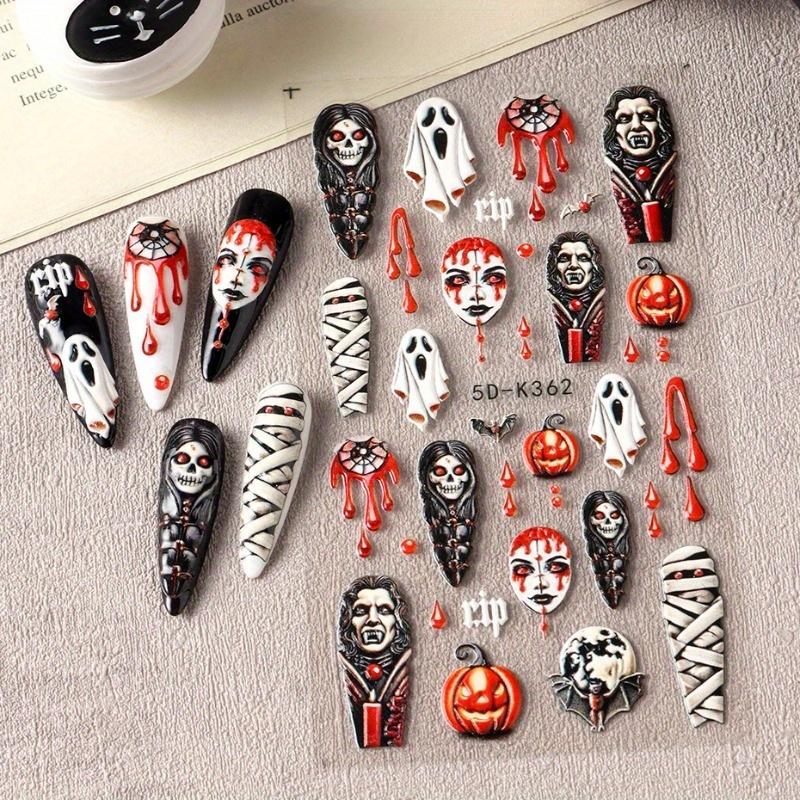 2 Foaie Halloween Fantomă Mumie Sânge Autocolante Unghii Dovleac Pânză Păianjen Buze Design Artă Unghii 3D Decalcomanii Manichiură