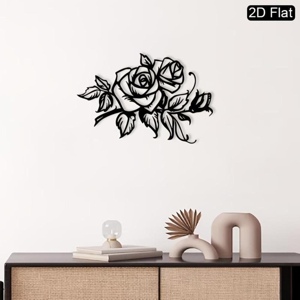Wrought Iron Wall Art Rose Bouquet Metal Flower Decor Valentine Gift for Home Garden Living Room