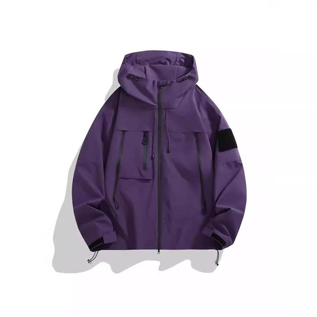 Wiosenno-jesienna kurtka wiatrówka z kapturem dla par - Casualowa odzież sportowa outdoor