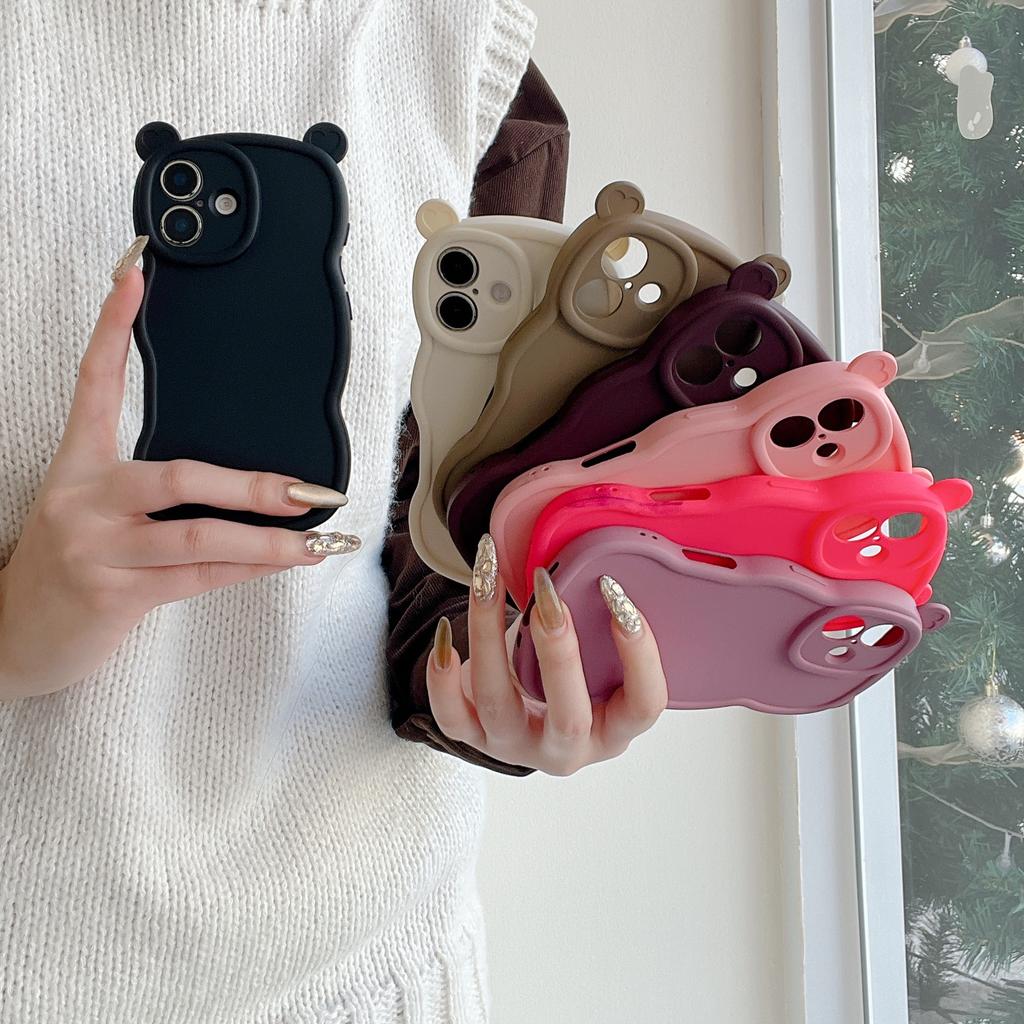 Cute bear ears for iPhone15Pro max Apple 17 mobile phone case 14/13 New 16 niche style