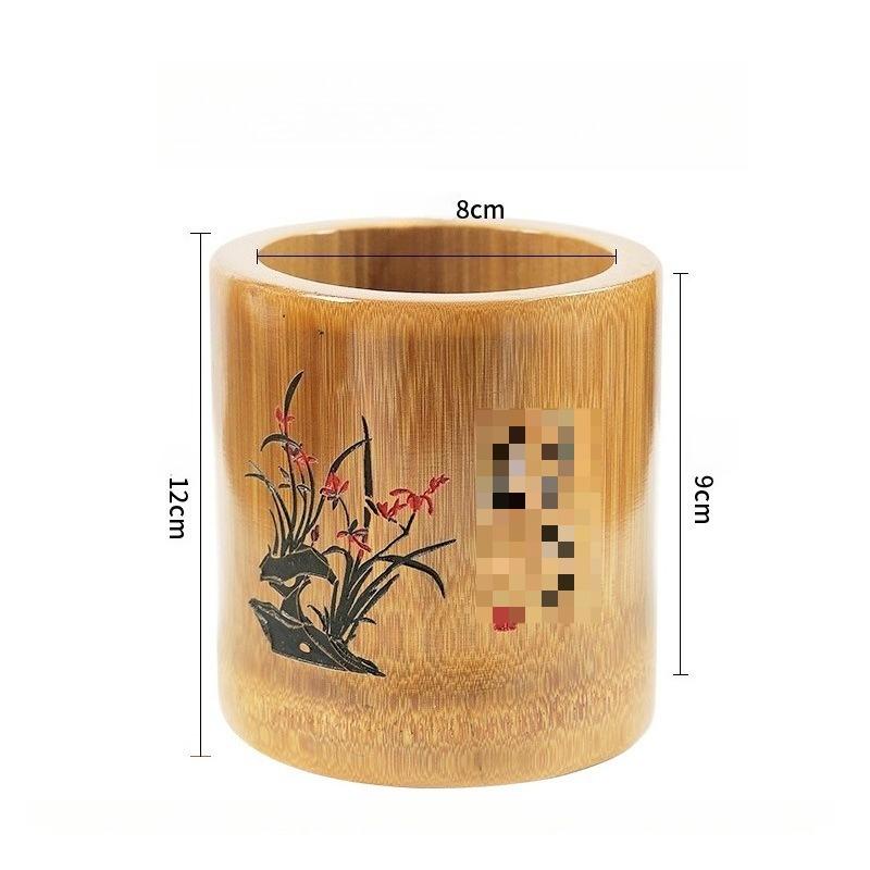 Plum orchid and chrysanthemum carving multifunctional bamboo and wood pen holder office desktop creative decoration storage box
